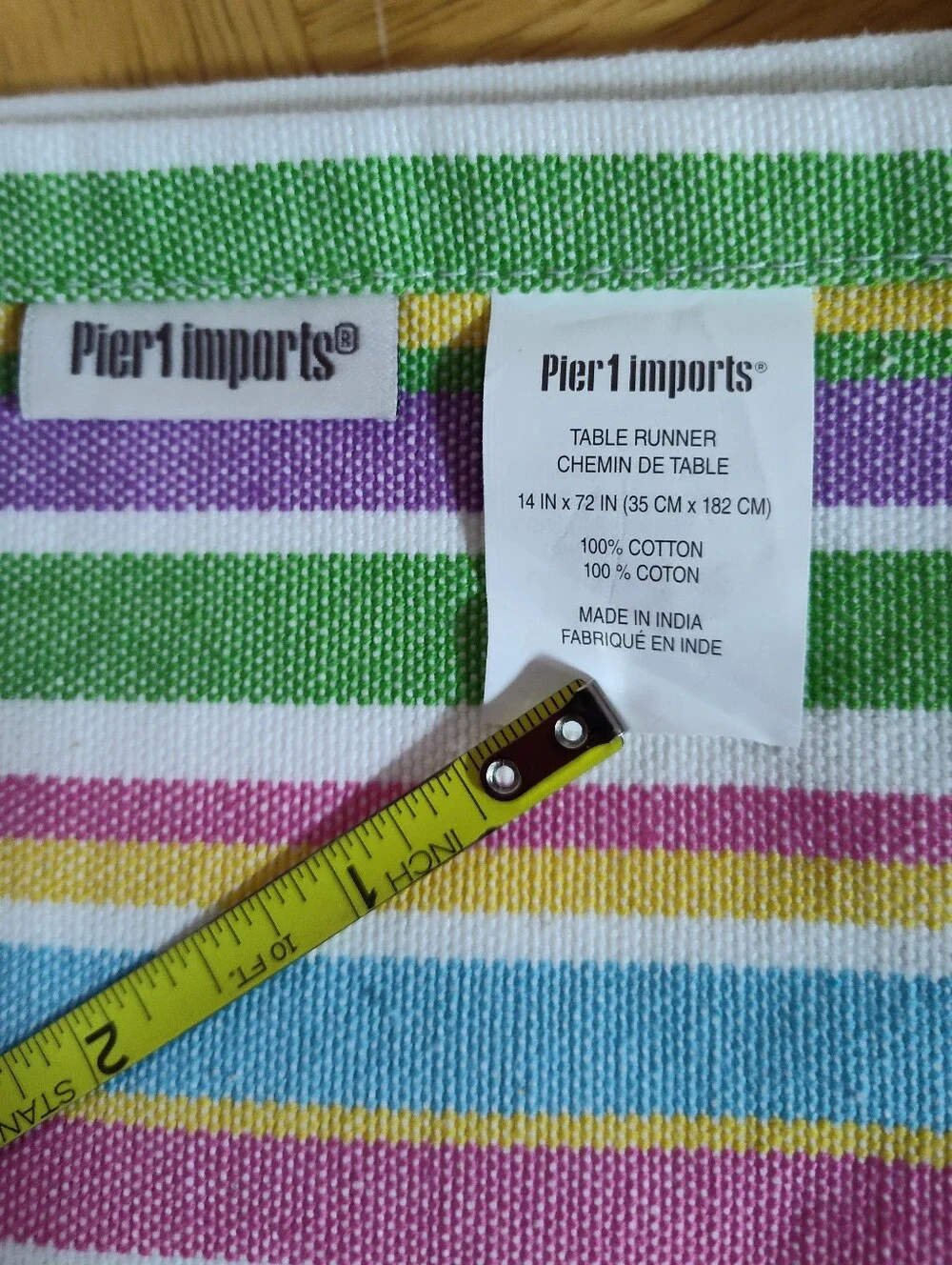 Pier 1 Pastel Striped Table Runner 14x72 Cotton Boho Multicolor Tassels Fringe